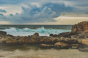 rocky Coast, beach, nature, winter, season, landscape, sky, clouds, horizon, makronissos, ayia Napa