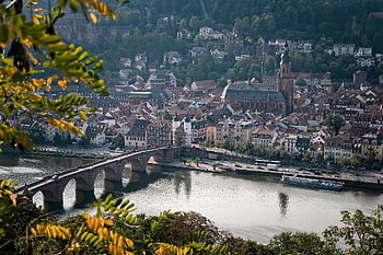 stadsgezicht, stad-, stad, downtown, gebouwen, brug, rivier-, Neckar Rivier, Heidelberg, Duitsland