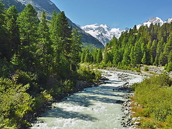horské prameny, ledovcová voda, Alpy, švýcarsko, skupina bernina, engadin, rhätikon, graubünden, pontresina, piz bernina, vysoké alpy