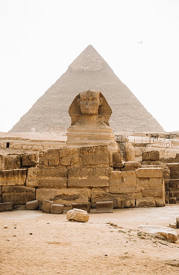 Pyramid of Khafre, Sphinx, Giza, Egypt, daytime, iconic view, ancient monument, desert, historical site, tourist attraction, pyramid