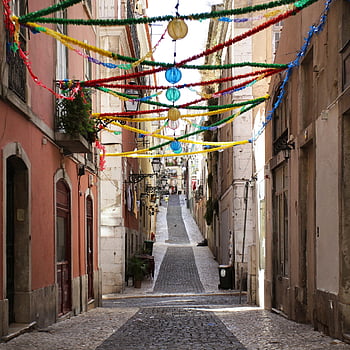 silnice, Lisabon, Portugalsko, Evropa, město, cestovní ruch, dlažební kamen, lisboa, portugalština, žlutá, historické centrum