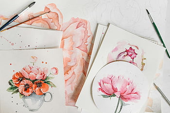 watercolor painting, flowers, white paper, floral art, creative paintings, sketches, beautiful flowers, art on paper, watercolor flowers, floral sketches, artistic flowers