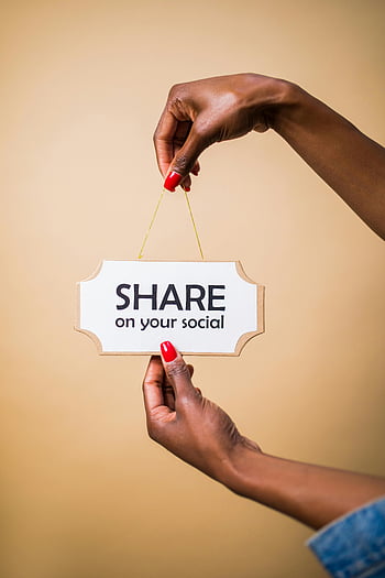 social media marketing, share, social media, sign, hand, red nails, beige background, engagement, communication, online presence, visibility