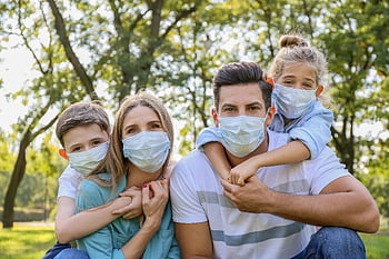 famiglia, viso, maschera, bambino, madre, influenza, protettivo, virus, pandemia, insieme, Salute