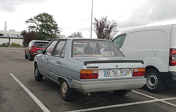 Renault, 9, car, vehicle, parking, lot, rear, view, license, plate, France