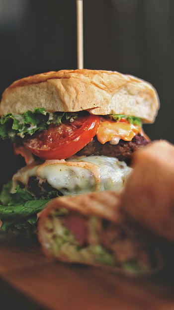 tasty hamburger, cutlet, fresh tomato, gourmet cheeseburger, fresh lettuce, juicy patty, melted cheese, meal inspiration, close-up, burger, food photography
