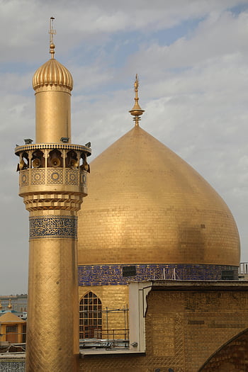 القبة الذهبية،  مرقد الإمام الحسين،  كاربيلا،  العراق،  مئذنة،  ضريح الامام علي،  النجف،  منظر خلاب،  الضريح الذهبي،  العمارة الإسلامية،  موقع ديني