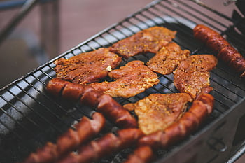 vepřové, klobása, gril, Marinované maso, klobásy, grilování, venkovní gril, syčící, vaření, jídlo