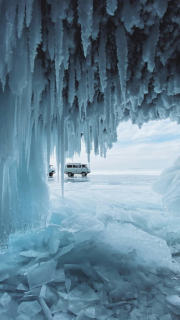 Icicles, Frozen Cave, Van, Lake Baikal, Irkutsk Oblast, Russia, frozen icicles, icy landscape, winter scene, natural wonder, ice formations