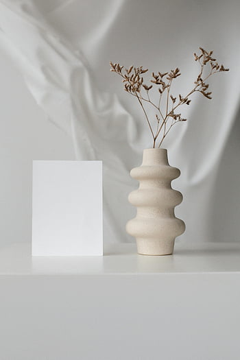 gedroogd gras, keramische vaas, minimalistische opstelling, witte achtergrond, Lege kaart, elegant ontwerp, moderne inrichting, Eenvoudige esthetiek, Decoratieve vaas, gedroogde bloemen, witte kaart