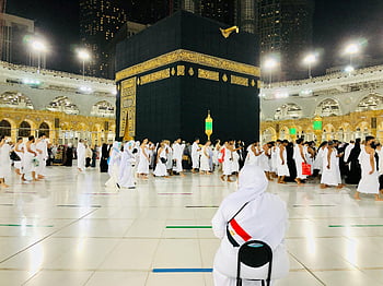 masjid al-haram, Mekah, Arab Saudi, Peziarah Muslim, tawaf, kaaba, malam, cahaya terang, Ibadah Islam, upacara keagamaan, haji