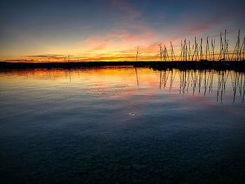 lake, ammersee, sunset, bavaria, reflection, horizon, dusk, twilight, nature, germany