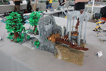lego, ComicCon, Germany, 2016, trees, castle, figures, display, table, event, people
