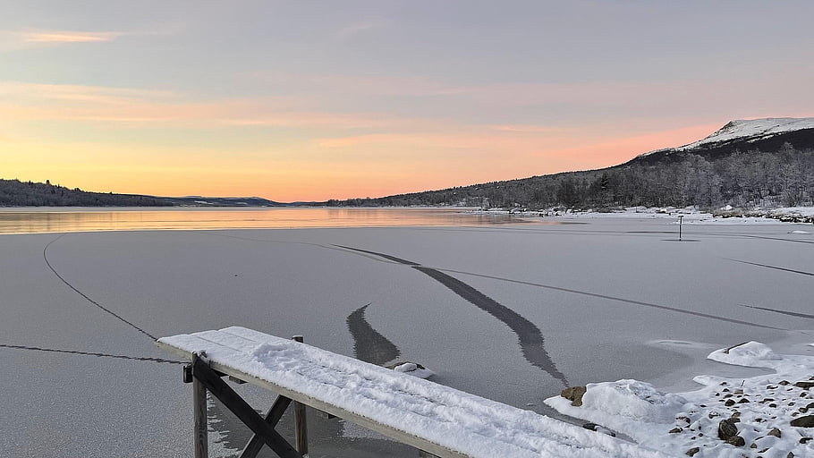 winter, nature, dusk, dock, outdoors, season, snow