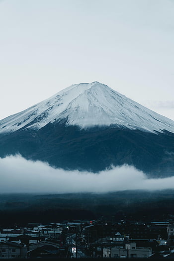 zasněžené hory, bílá obloha, Mount Fuji, zasněžené, zimní scény, Japonsko, soumrak, mlha, klidný, krajina, Příroda
