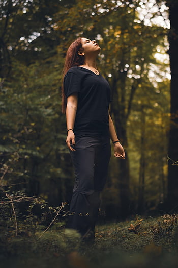 woman, forest, trees, pose, girl, portrait, model, fashion, nature, female, young