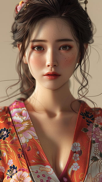 japanese, woman, kimono, portrait, beautiful