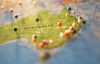 Australia map, colorful pins, marked cities, travel destinations, close-up map, Australia travel, map pins, Australian cities, destination map, travel planning, Australia landmarks