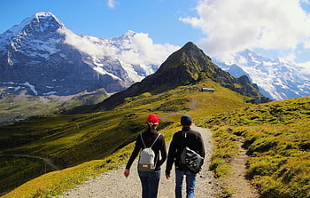 couple, nature, the Glacier, mountains, trekking, tour, jungfrau, switzerland, top, together, tourist
