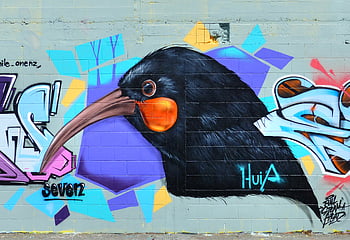 Art Street Paint, aerografato, architettura, artista, uccello, mattone, costruzione, città, colorato, disegno, esterno