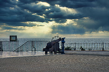 balcony Of Europe, cannon, nature, sea, balcony, old Cannon, coast, seaside, ocean, horizon, sky