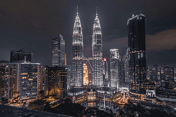 kuala lumpur, πύργους petronas, νυχτερινή θέα, ορίζοντα της πόλης, φωτισμένα κτίρια, Βραδινό αστικό τοπίο, αστικό τοπίο, Μαλαισία, σύγχρονη αρχιτεκτονική, φώτα της πόλης, γραφική θέα