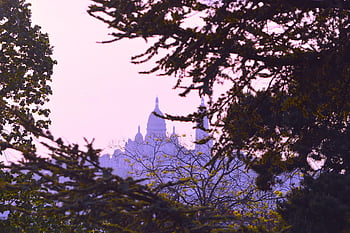 temple, sacré Coeur, church, paris, sunset, parc Des Buttes Chaumont, montmartre, park, city, hill, trees