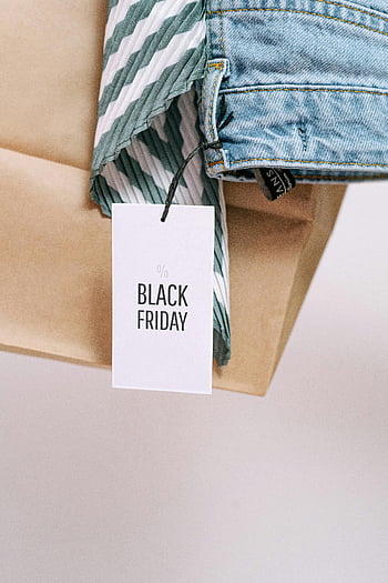 Black Friday, sale tag, denim clothing, shopping discounts, paper bag, Black Friday tag, denim, shopping, sale, discount