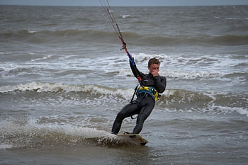 kiteboarding, kitesurfing, sea, ocean, water Sports, windsurfing, kite Surfer, north Sea, hd Background