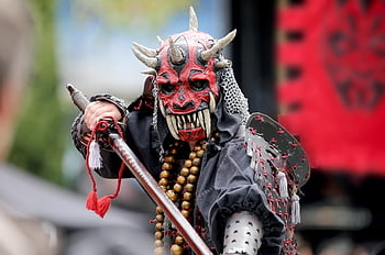 cosplay, bojovník, ďábel, katana, meč, kostým, zlo, netvor, nadpřirozený, portrét, beletrie