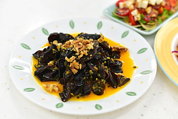 black Fungus, food, vegan, passion Fruit, nut, yam, dish, cuisine, meal