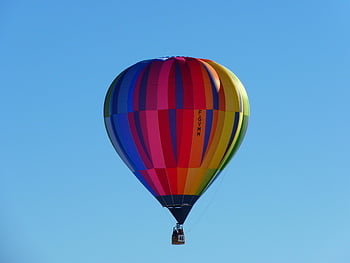 hot air balloon, colorful balloon, blue sky, adventure, freedom, soaring high, clear sky, multi-colored balloon, FGVM, number 46, hot air ballooning