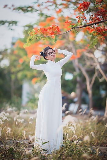 ao Dai, asian, model, asian Woman, young Woman, female, dress, long Dress, traditional Dress, modeling, pose