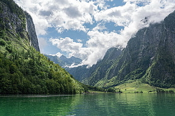 lake, trees, forest, mountains, summit, clouds, mountain Lake, alps, nature, upper Bavaria, bavaria