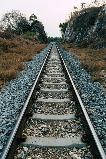 railway tracks, Kanchanaburi, Thailand, nature, picturesque view, train tracks, black metal, gravel, outdoor scenery, landscape, travel destination