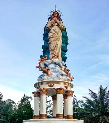 virgin Mary, faith, catholic, religion, statue, columns, pillars