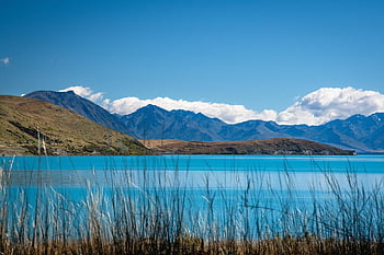lake Pukaki, new Zealand, mountain, alpine Lake, glacial Flour, lake, clouds, sky, landscape, grass, nature