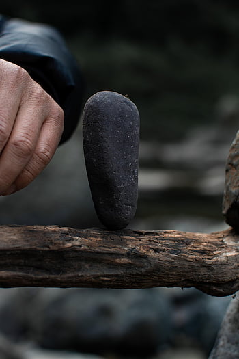 rock, balance, 手, 木头