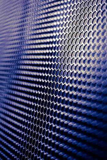 Blue mesh net, hexagonal pattern, futuristic design, metallic texture, tech designs, close-up photo, blue and white, abstract background, modern aesthetic, industrial look, geometric shapes