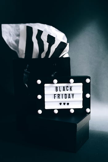 Černý pátek, Znamení lightboxu, černá dárková krabička, Propagace prodeje, Stylový design, dovolená nakupování, Sleva nabídky, sváteční období, Maloobchodní marketing, nákupní nabídky, Propagační displeje