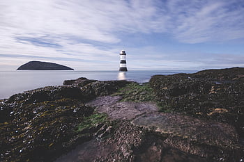 lighthouse, nature, watchtower, building, penmon, angelsey, coast, coastline, rock Formations, island, sea