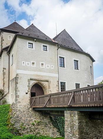 costruzione, tetti, castello, scandole di legno, Boemia, facciata, il sudetenland, Repubblica Ceca, Europa, Medioevo, storico