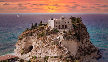 castle, fortress, sea, ocean, tropea, calabria, italy