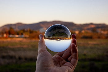 sphere, glass, nature, ball, crystal, sky, globe, hand, background, landscape, natural