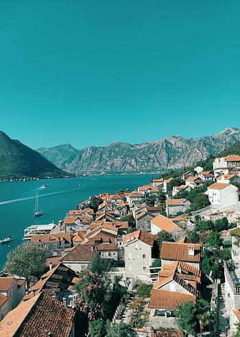 Perast, ตัวเมือง, เกาะ, ธรรมชาติ, มหาสมุทร, มอนเตเนโก, ทะเล, ภูเขา, ภูมิประเทศ, สถาปัตยกรรม, หลังคา