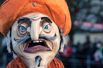 tradice, venku, fasnacht, karneval, masky, maska, oranžový, vojtěška, luzern, švýcarsko, vousy