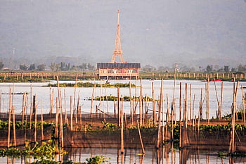 Eiffeltårnet, Rawa Pening, innsjø, tårn, struktur, fiskpenn, natur, landsbygda, Ambarawa, sentral java, indonesia