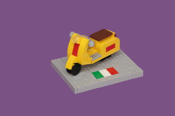 lego, vespa, koloběžka, Viva Italia, Lugnuts, Kánon 100 mm, moc, italská vlajka, žlutá, Červené, bílý