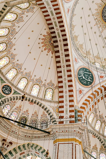 Islamic art, ornamental ceiling, medieval mosque, arched windows, Istanbul Turkey, mosque architecture, Islamic design, mosque interior, Islamic calligraphy, mosque ceiling, Islamic patterns