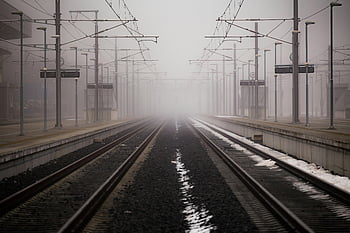 train tracks, railway platform, fog, winter station, misty, train station, railway tracks, train platform, winter railway, foggy station, train station platform